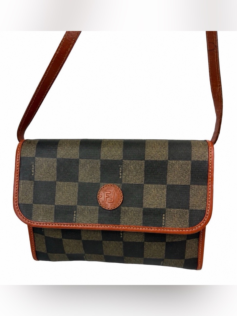 Fendi checkered crossbody bag.